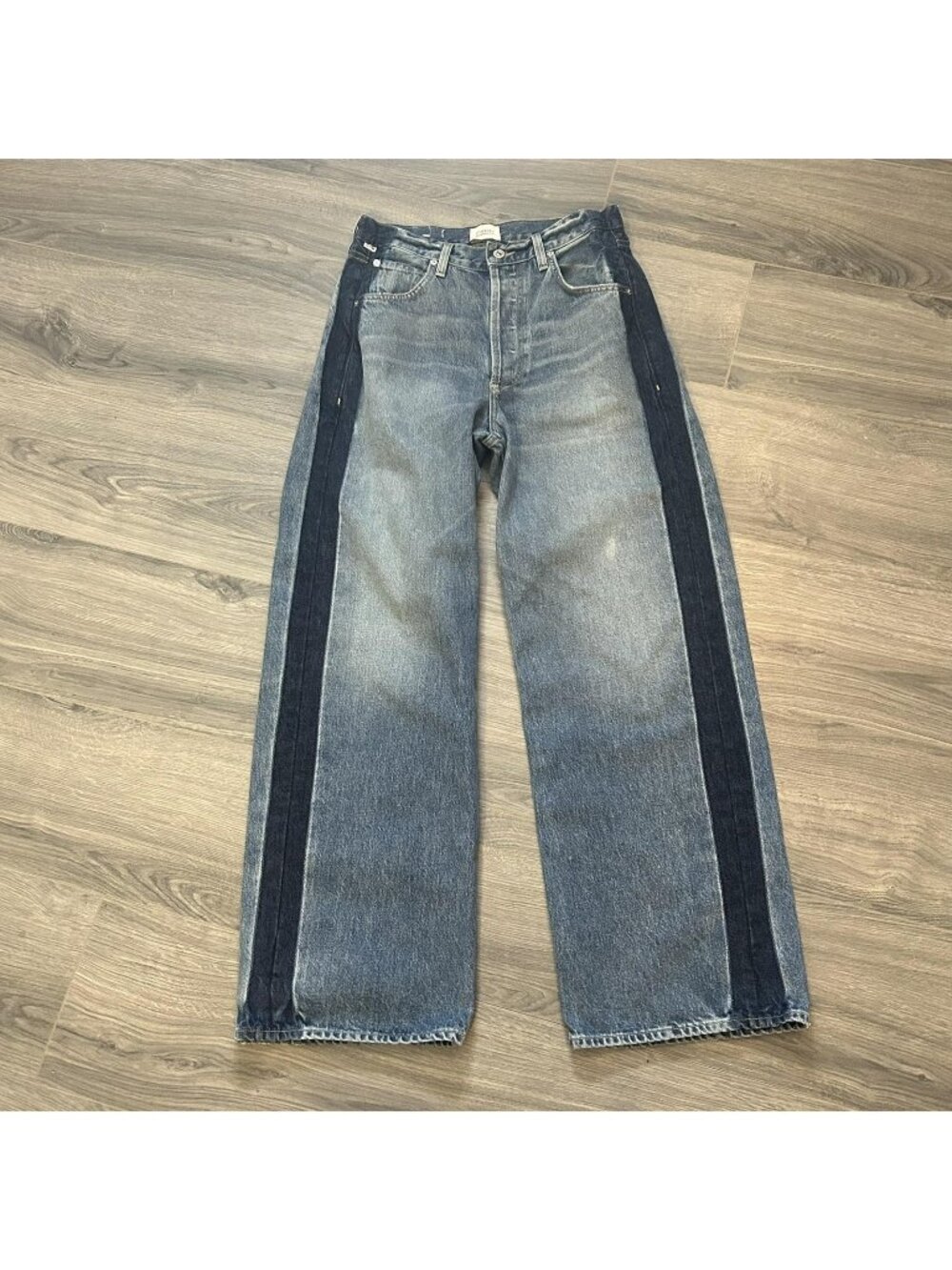 Citizens Of Humanity Ayla Jeans Womens 27 Blue Stripe Wide Leg High Rise "Flaw